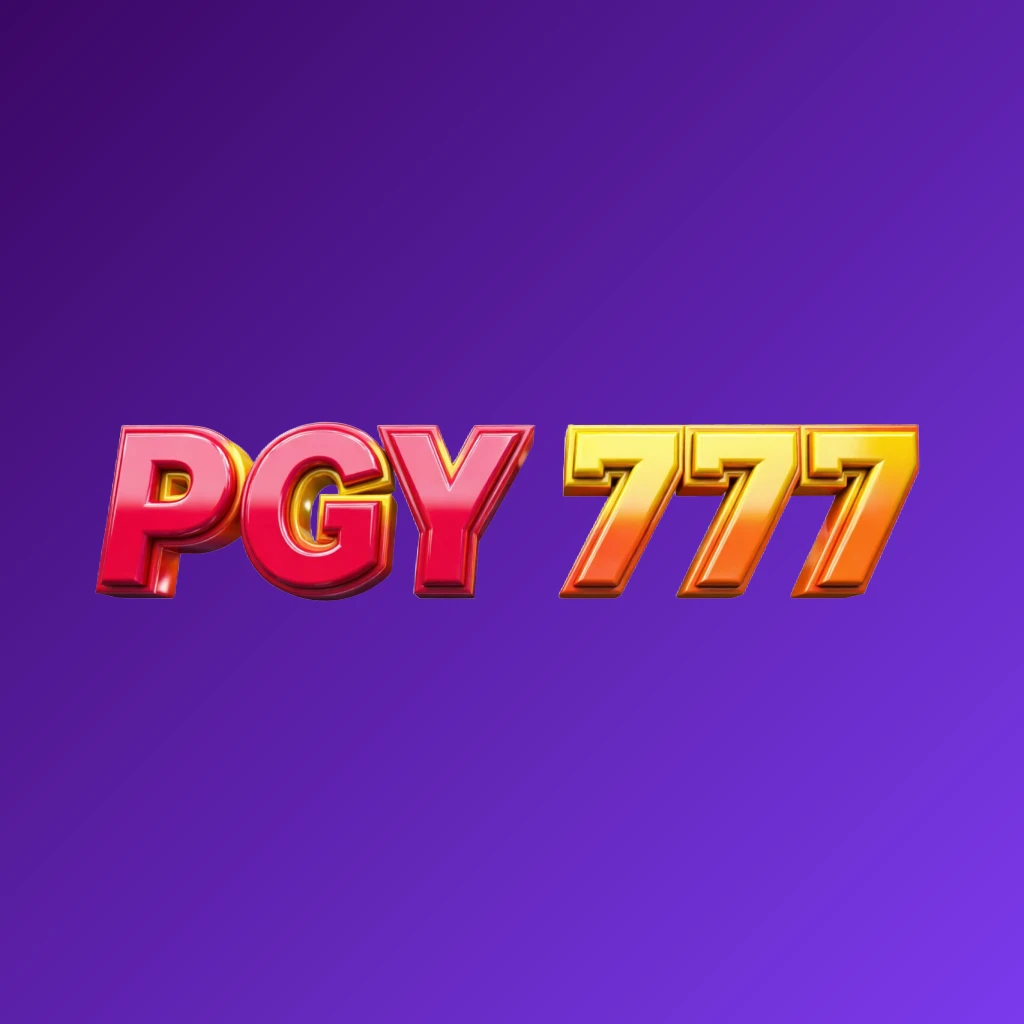 Vibrant PGY 777 logo with bold heavy typography in bright red, yellow, and orange colors featuring a glossy 3D effect on a transparent background, designed as a horizontal rectangular wordmark for a website header